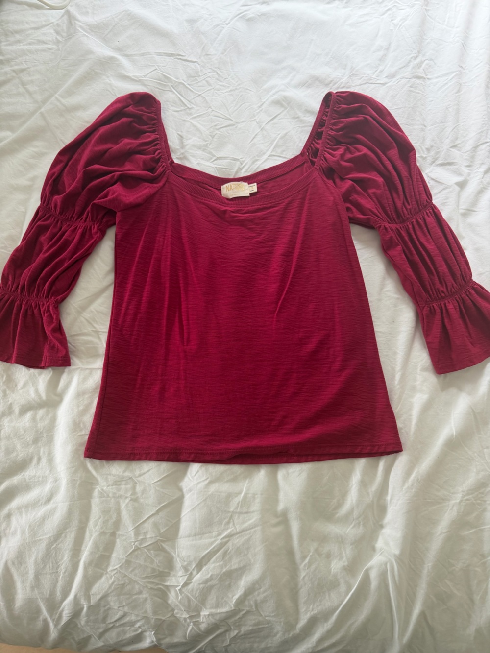 Nation Ruched Sleeve Top in dark pink Size Small
